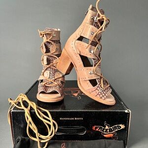 Freebird Women's Tan and Brown Heeled Lace-Up Boots